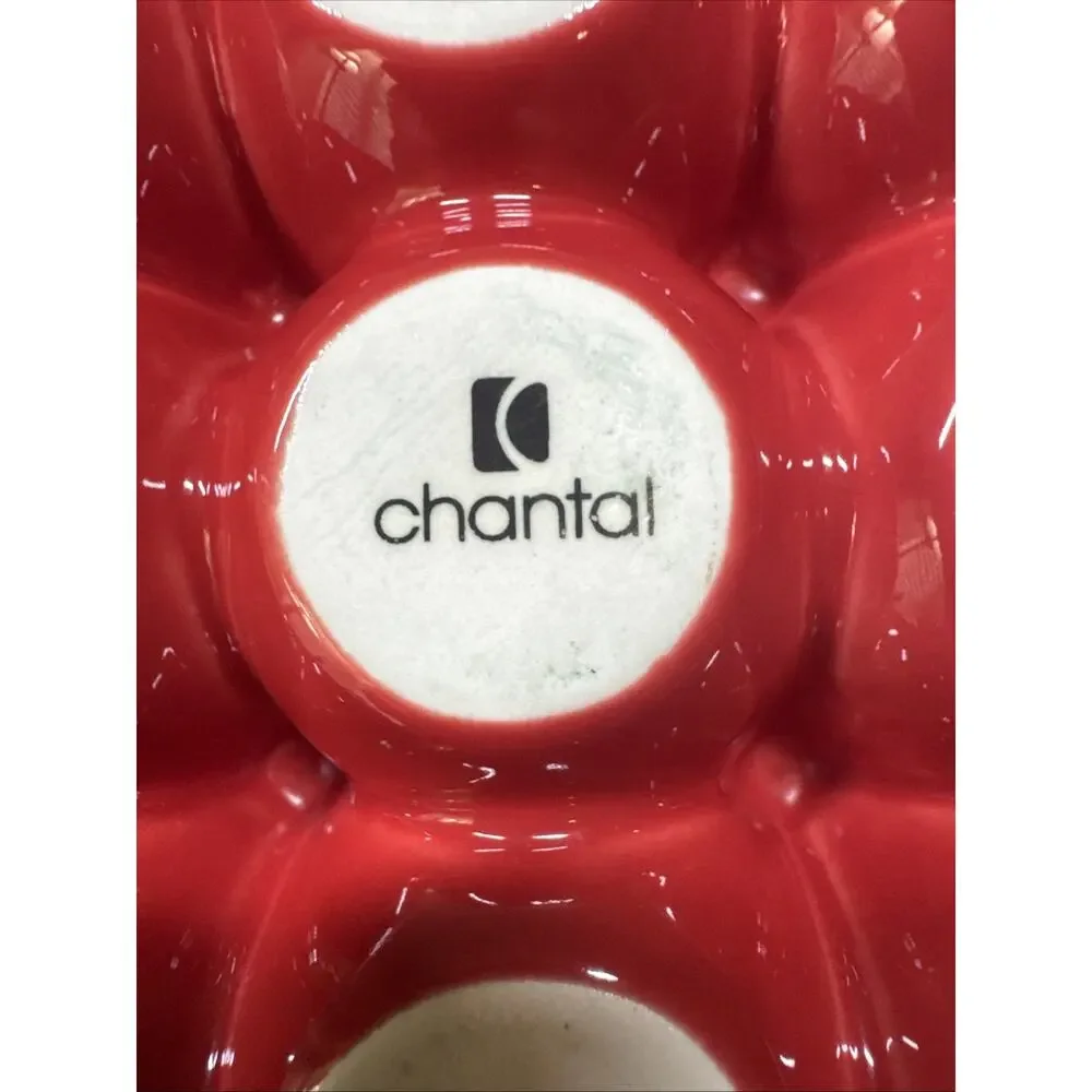 Chantal Red Ceramic Glazed Dozen Egg Sculptural Tray Modern Kitchen Serveware